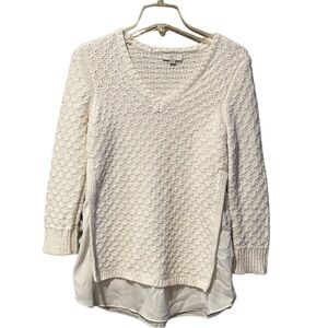 Loft Sweater Chunky Sheer Sides and Bottom Crewneck Cream Color Size Small